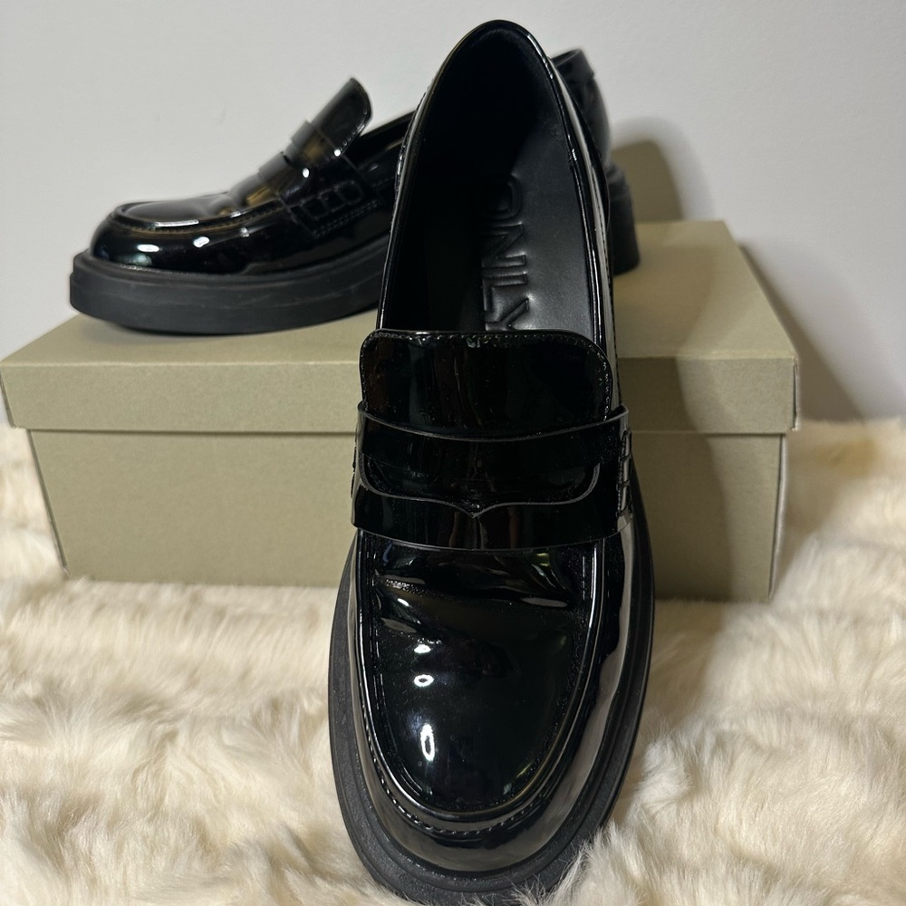 Only Brand Shiny Black Loafers for Women
